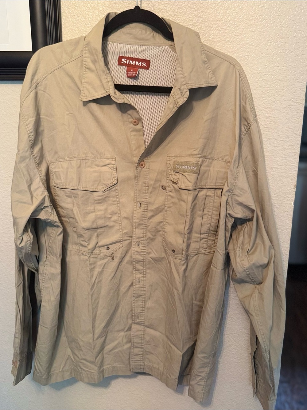 Simms‎ Men's Vented Fishing Shirt Casual, Khaki, XL, 100% Cotton